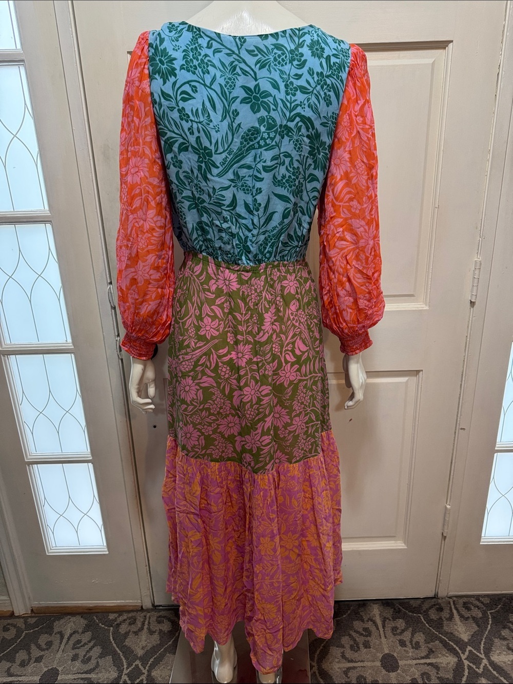 Farm Rio Cutout Maxi Dress Colorblock Floral Maxi Dress with Tie Front S Medium - Picture 10 of 15